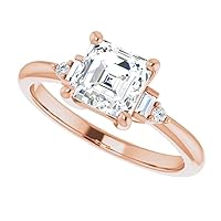 14K Solid Rose Gold Handmade Engagement Ring 1.00 CT Asscher Cut Moissanite Diamond Solitaire Wedding/Bridal Ring for Women/Her Gorgeous Ring