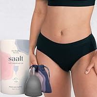 Saalt Soft Menstrual Cup (Grey, Regular) & Cotton Brief Period 100% Cotton Underwear (Medium) - Super Soft and Flexible - Best Sensitive Cup - Wear for 12 Hours - Tampon and Pad Alternative