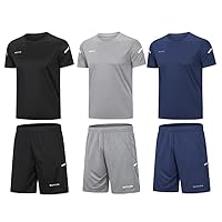 BUYJYA Men's Workout Clothes Athletic Shorts Shirt Set 3 Pack for Basketball Football Exercise Training Running Gym