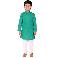 Boy's Indian Kurta Set | Kids Ethnic Wear | Cotton | Printed Line | Mandrain Coller (S-155)