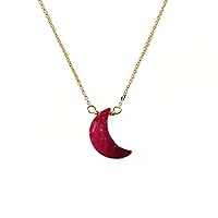Pink Ruby Crescent Moon Necklace, Ruby Necklace, July Birthstone, Celestial Jewelry, Crystal Moon Necklace
