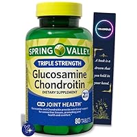 Triple Strength Glucosamine Chondroitin Tablets Spring Valley Dietary Supplement, 80 Count and Bookmark Gift of YOLOMOLO