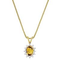 Rylos Necklaces For Women 14K Yellow Gold - November Birthstone Pendant Necklace Citrine/Yellow Topaz 6X4MM Color Stone Gemstone Jewelry For Women Gold Necklace