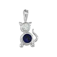Sterling Silver Blue Sapphire Cubic Zirconia September Birthstone Cat Necklace with 1.5 mm Bead Chain