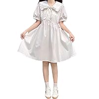 Packitcute Sweet Doll Collar Casual Babydoll Dresses for Teens Swing Ruffle A Line High Waist Solid Color Party Dress