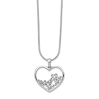 925 Sterling Silver Polished Lobster Claw Closure White Ice Love Heart Shaped With Flower Center Necklace 18 Inch Measures 21mm Wide Jewelry for Women