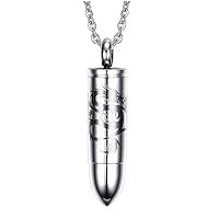 Stainless Steel Dragon Bullet Cremation Keepsake Memorial Ash Urn Necklace - Free 22 Inch Chain