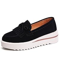YING LAN Women Platform Slip On Loafers Comfort Suede Moccasins Wide Low Top Wedge Casual Shoes