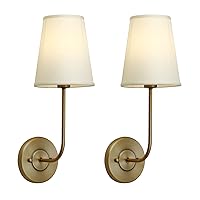 Pathson Set of 2 Rustic Wall Sconces with Light-Yellow Fabric Shade Not Pure White, Bathroom Vanity Lights Modern Wall Sconce Lighting for Bedroom Living Room (Antique)