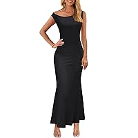 MEROKEETY Women's 2024 Summer Off The Shoulder Dress Casual Bodycon Cocktail Vacation Maxi Dresses