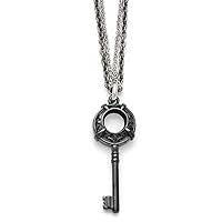 Titanium Fancy Lobster Closure Ster.sil Black Ti Polished Etched Key Necklace 18 Inch Jewelry for Women