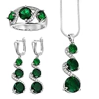 CALOZITO Created Emerald Gemstone Pendant Necklace Ring Earrings Wedding Bridal Jewelry Sets Sterling Silver Jewelry