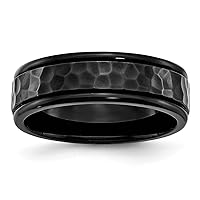 The Black Bow 7mm Black Plated Stainless Steel Hammered Rounded Edge Band