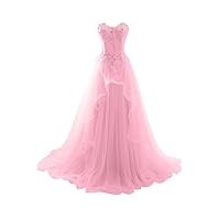 2017 Vogue Evening Prom Dress Strapless A-line Ruffles Applique-8-Pink