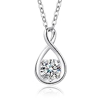 FANCIME 14K Solid White Gold Birthstone Pendant with Sterling Silver Chain Infinity Gemstone Necklace Fine Jewelry Anniversary Birthday Valentine's Day Gifts for Women Girls Wife Her