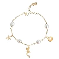 Fashion Freshwater Pearl Starfish Shell Bracelet Personalized Mermaid Zircon Bracelet Hip Hop Bracelet for Women Christmas Jewelry Gift,Gold