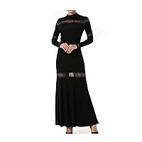 Women Autumn Solid Dress Long Sleeve O-Neck Maxi Dress Splicing Lace Perspective Party Club Wear
