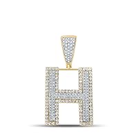 The Diamond Deal 14kt Two-tone Gold Mens Round Diamond H Initial Letter Charm Pendant 7/8 Cttw