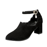 Womens' Pumps Mary Jane Shoes Trendy Pointed Toe Chunky Heel Girls' Work Slip Resistant Comfy Ankle Strap Pump Shoes