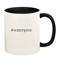 #waterpore - 11oz Hashtag Ceramic Colored Handle and Inside Coffee Mug Cup, Black