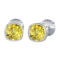 Cushion Cut D/VVS1 Diamonds Sterling Silver Fancy Party Wear Solitaire Bezel Set Stud Earrings For Women's & Girls (9MM)