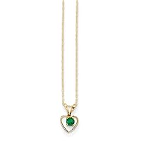 14k Yellow Gold Polished Spring Ring 3mm Emerald Love Heart Pendant Necklace for boys or girls chain 15 Inch Measures 10x6mm