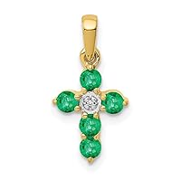 8.7mm 10k Gold Emerald and Diamond Religious Faith Cross Pendant Necklace Jewelry Gifts for Women