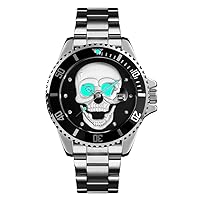 Skull Watches for Men 3D Skeleton Unidirectional Bezel 30M Waterproof Quartz Wrist Watches