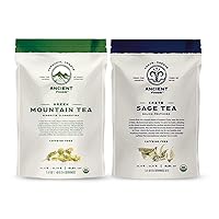 Organic Greek Herbal Teas Set - Cretan Sage & Fresh Mountain Tea - Naturally Caffeine-Free Loose Leaf, 40g Each