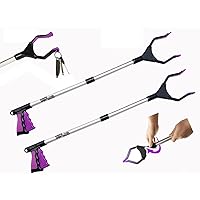 2- Pack 32 inch FDA Registered GrabRunner Folding Reacher Grabber Tool with Magnetic (Purple/Purple)