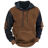 Men's Casual Hoodies Patchwork Hooded Sweatshirt Drawstring Long Sleeve Pullover Shirts Lightweight Workout Hoody Top