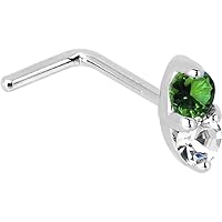 Body Candy Solid 14k White Gold 1.5mm Genuine Emerald Diamond Marquise L Shaped Nose Stud Ring 20 Gauge 1/4