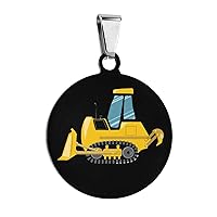 Construction Truck Bulldozer Pet ID Tags Stainless Steel Dog Tag and Cat Tag Custom Personalized Pet Tags Circular