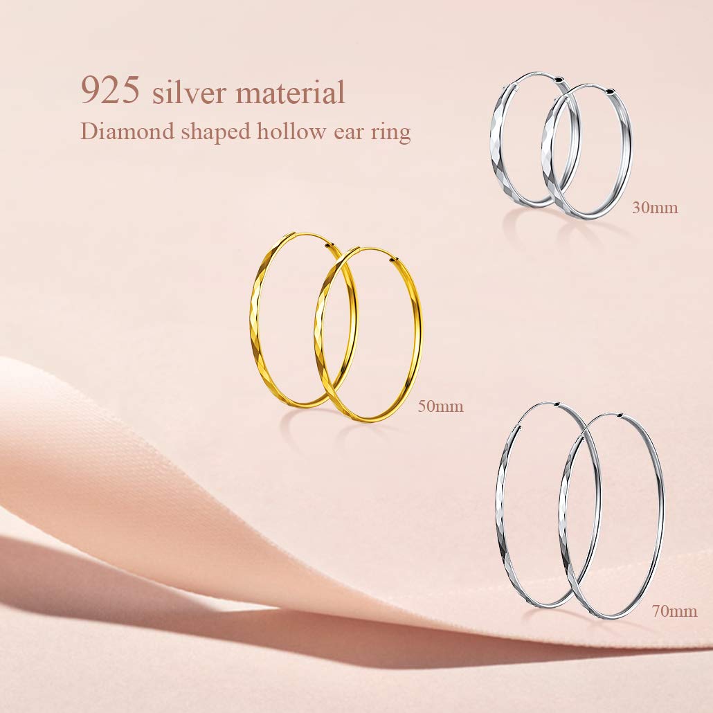 Silvora Sterling Silver Hoop Earrings, Hypoallergenic Polished Endless Circle Hoops 18K Gold Jewelry Gifts for Women Girls 20mm/30mm/50mm/70mm with Delicate Packaging