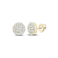 10kt Yellow Gold Mens Round Diamond Cluster Earrings 1-3/8 Cttw