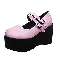 Women's Classic T-Strap Platform Mid-Heel Square Toe Oxfords Dress Pumps Shoes
