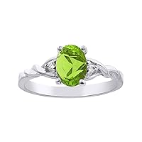 Diamond & Peridot Ring Set In Sterling Silver Solitaire