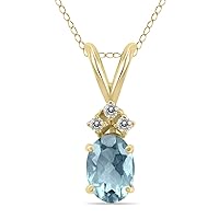 6x4MM Oval Shape Natural Gemstone And Three Stone Diamond Pendant in 14K White Gold and 14K Yellow Gold (Available in Emerald, Ruby, Tanzanite, and More)