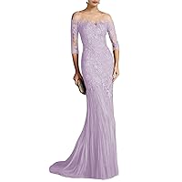 Mermaid/Trumpet Mother of The Bride Dress Half Sleeve Sweep/Brush Train Scoop Neck Wedding Guest Prom Party 2024