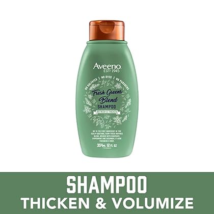 Aveeno Fresh Greens Shampoo + Conditioner with Rosemary, Peppermint & Cucumber to Thicken & Nourish, Clarifying & Volumizing Shampoo for Thin or Fine Hair, Paraben-Free, 12 Fl Oz