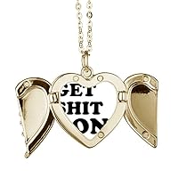 Get Done Words Quotes Design Folded Wings Peach Heart Pendant Necklace, ys/m