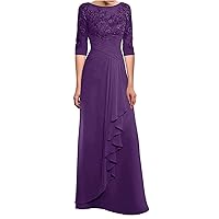 Lace Applique Mother of Bride Dresses for Wedding Ruffles Chiffon Formal Evening Gown
