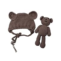 Matissa Newborn Baby Crochet Knit Costume Photography Prop Baby Bear Hat and Doll Set