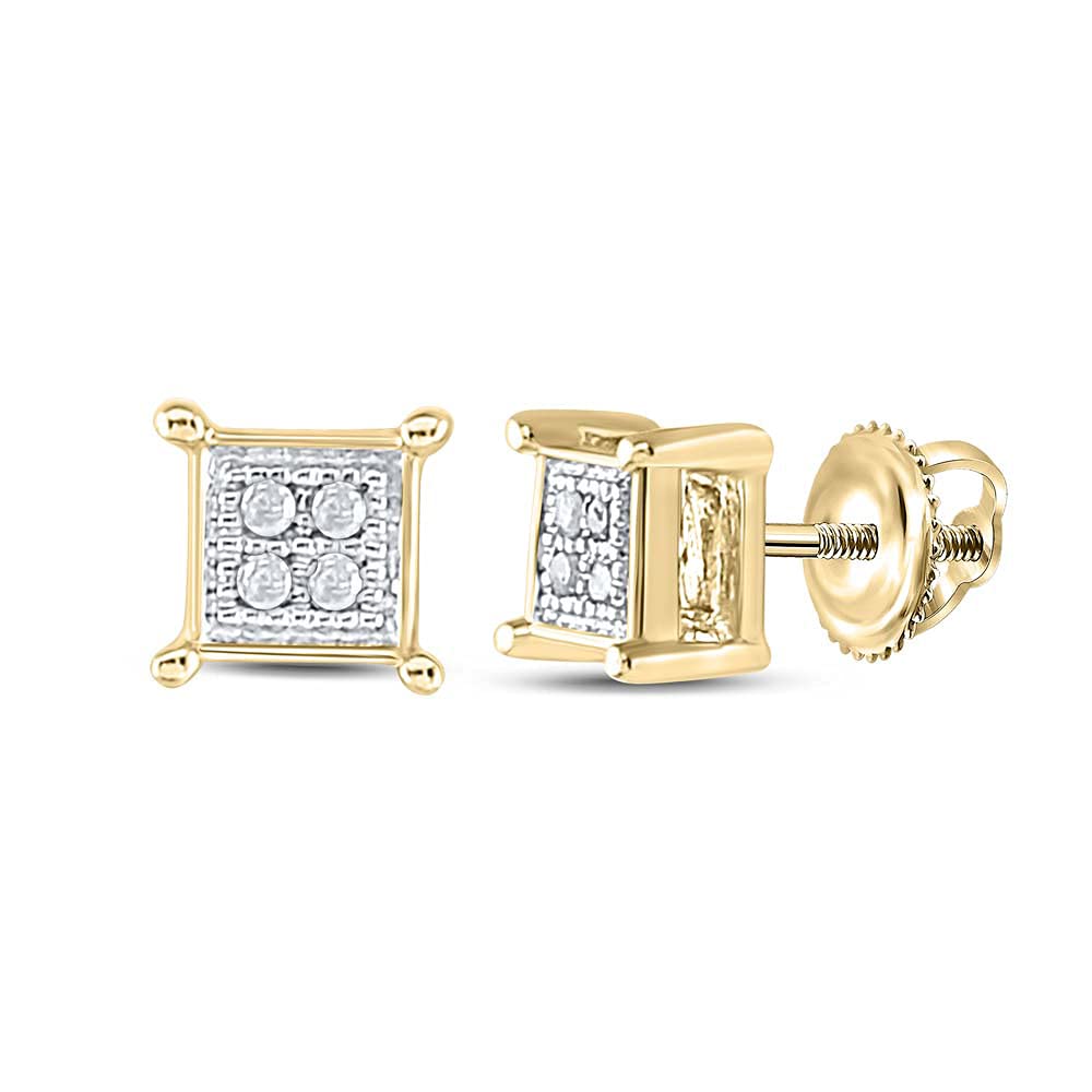 10kt Yellow Gold Mens Round Diamond Square Earrings .03 Cttw