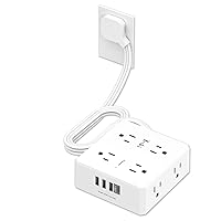6 Ft Flat Extension Cord, Tcstei Ultra-Thin Flat Plug Surge Protector Power Strip, 3-Sided Outlet Extender, 8 AC Outlets and 4 USB Ports(1 USB C) for Home, Office, Dorm Room Essentials, ETL, White