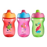 Tommee Tippee Sippee Cup, Water Bottle for Toddlers, 9 Months+, 10oz, Spill-Proof, Bite-Resistant Spout, BPA Free, Pack of 3, Red, Purple and Green