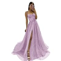 Maxianever Women's Plus Size Prom Dresses with Split Mauve Floor Length Glitter Tulle Formal Evening Party Corset Gowns US24W