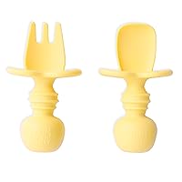 Bumkins Baby Utensils Set, Chewtensils Silicone Spoons for Dipping, Self-Feeding, Baby Led Weaning, Trainer Learning, First Stage Eating, Soft Practice Fork and Spoon, Babies 6 Months, Pineapple