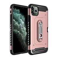 Heavy Duty Rugged Case,Full Body Protective Shockproof Hard PC and Soft TPU Protective Back Cover 360 Degree Rotating Metal Ring Holder Kickstand Compatible for (iPhone 11pro -Rosegold)