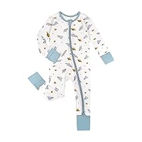 Teach Leanbh Unisex Baby Cotton Pajamas with Mittens and Feet Cuffs 2 Way Zipper Long Sleeve Romper Sleep and Play